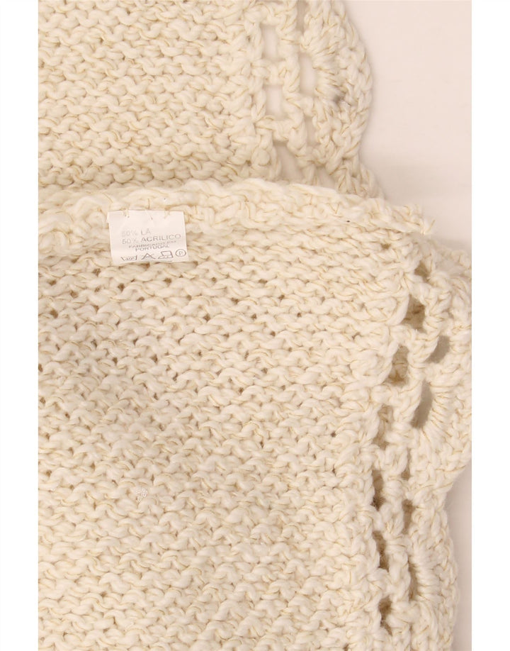 Jumper poncho pentru femei VINTAGE cu gât rulat, mărime unică, din lână albă