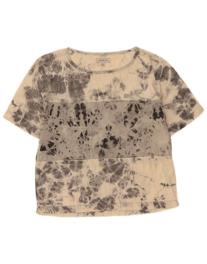 Bluză pentru femei Calvin Klein Jeans Top UK 10 Small Beige Tie Dye Bumbac