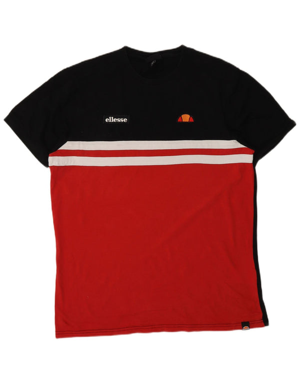Ellesse Mens T-Shirt Top Large Black Colourblock Cotton Sports