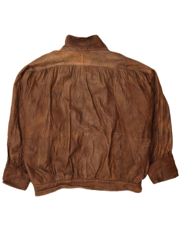 Jachetă de piele supradimensionată vintage pentru femei UK 20 2XL maro