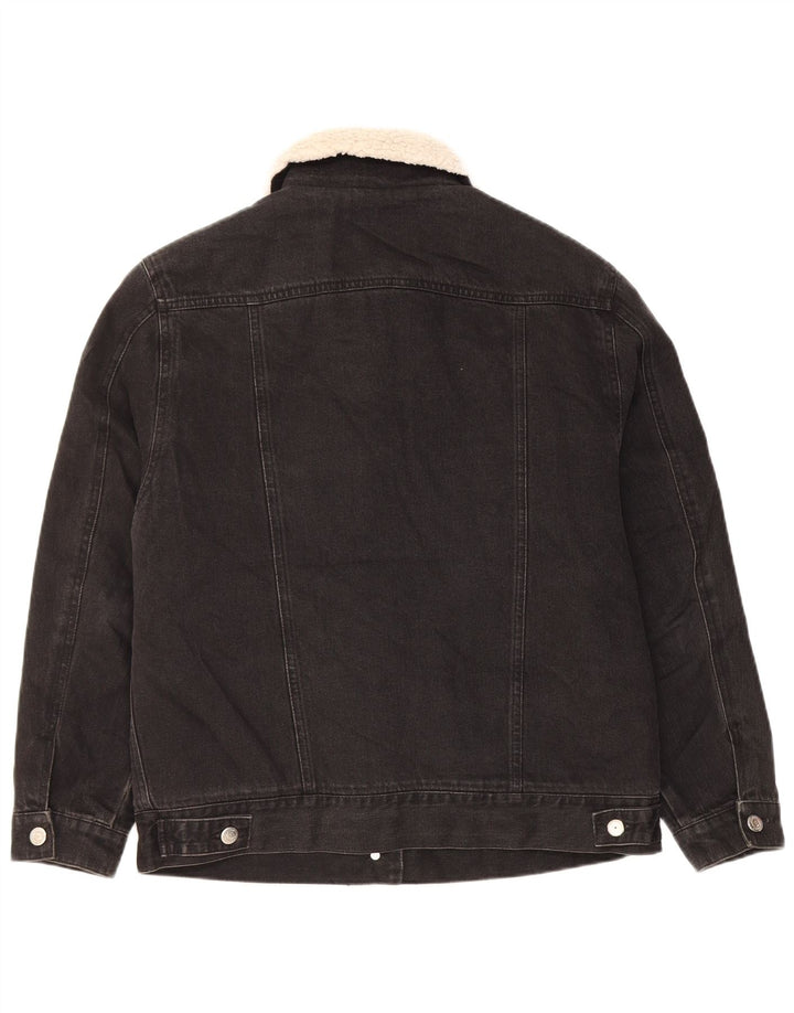 Topshop Jachetă de denim Sherpa supradimensionată pentru femei UK 8 Small Black Classic