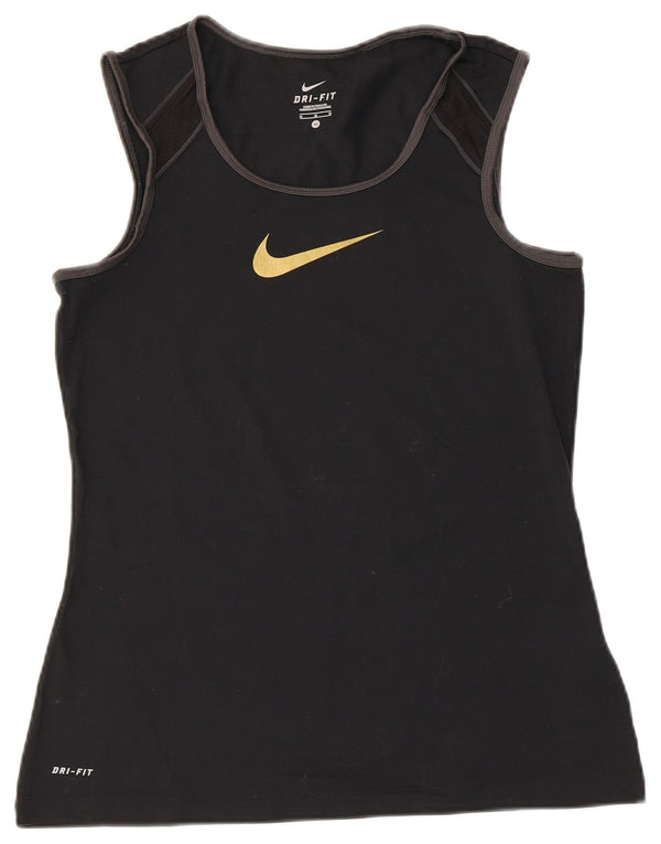 Top cu vestă grafică Nike Dri Fit pentru femei UK 12 Medium Black Nylon