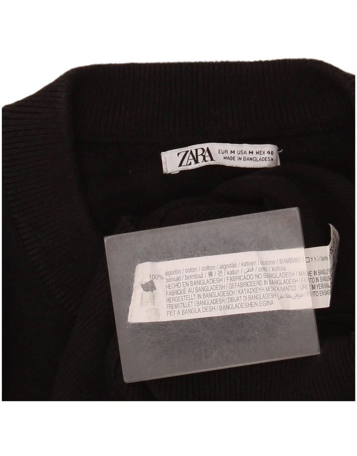 Pulover pentru bărbați Zara, cu gât roșu, bumbac mediu negru