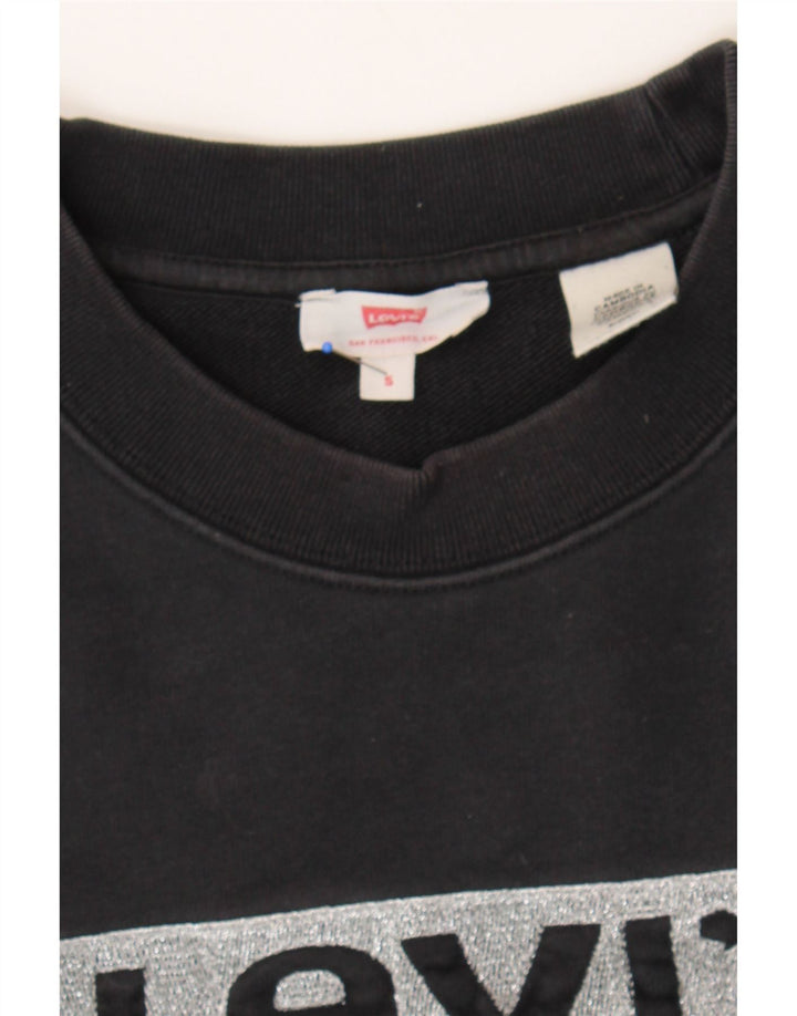 LEVI'S Womens Oversized Crop Graphic Sweatshirt Jumper UK 10 Small Black Vintage Levi's and Second-Hand Levi's from Messina Hembry 