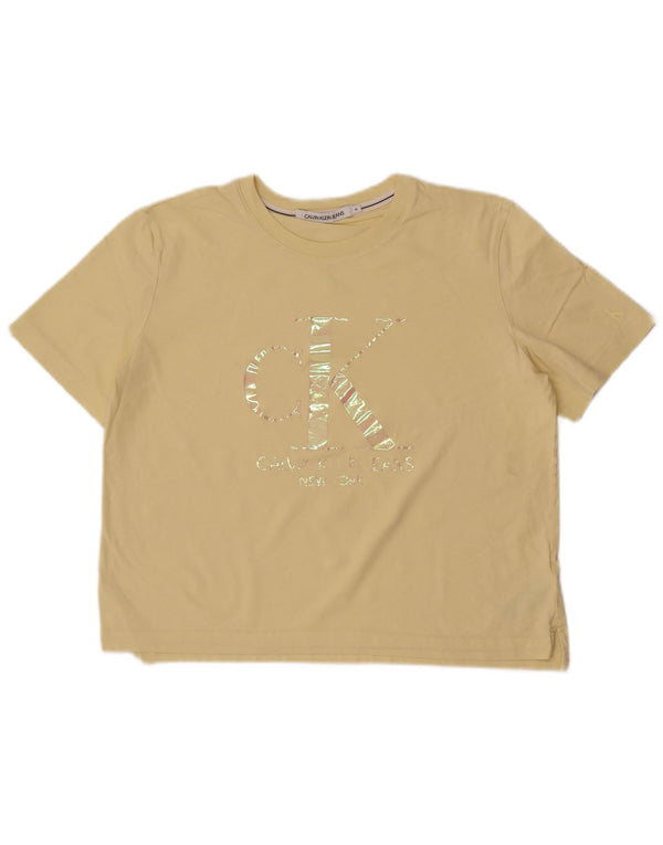 Calvin Klein Jeans Tricou cu grafic crop pentru femei Top UK 18 XL Bumbac galben