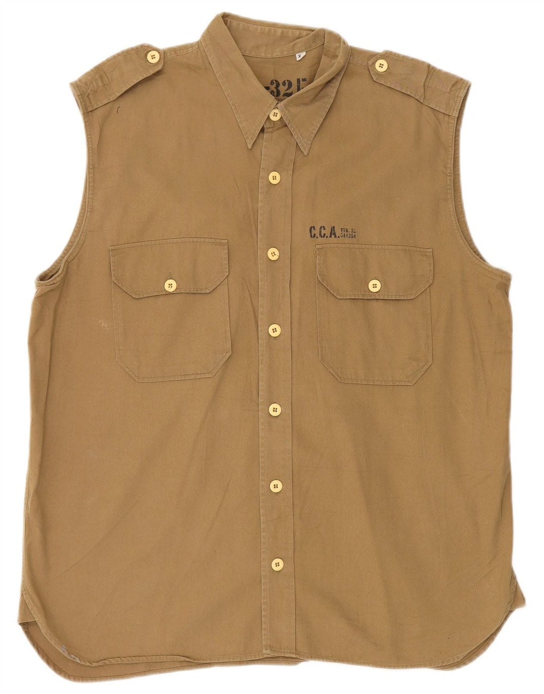 Cămașă militară fără mâneci vintage pentru bărbați, bumbac kaki XL