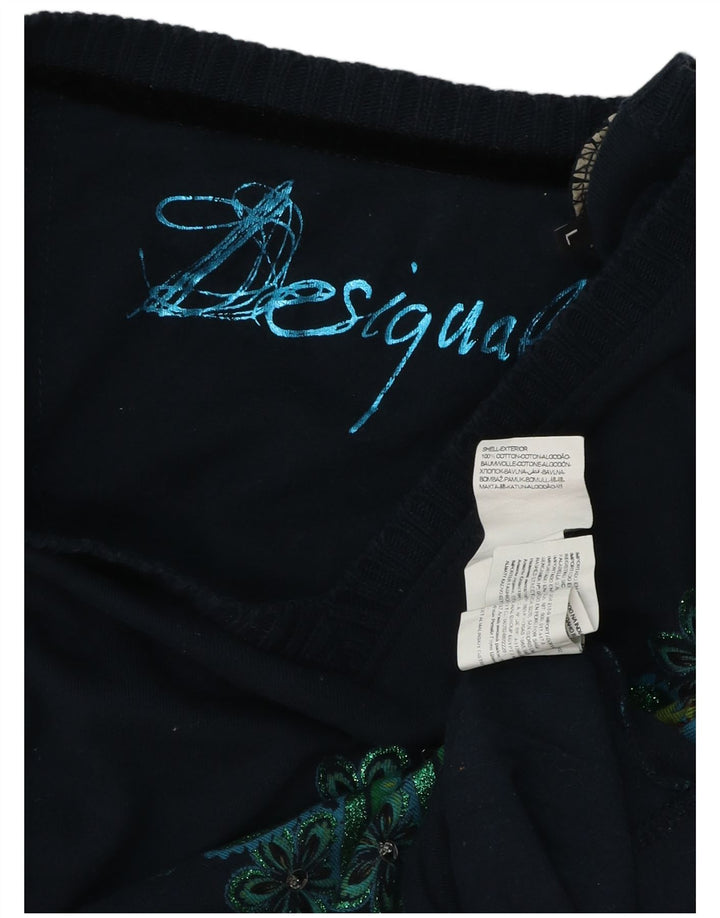 DESIGUAL Top grafic pentru femei cu mânecă lungă UK 14 mare, albastru marin, floral