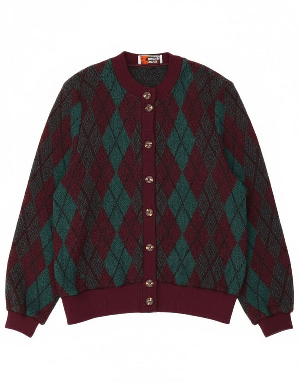 Pulover cardigan pentru femei Richard Stump UK 20 2XL Burgundy Argyle/Diamond