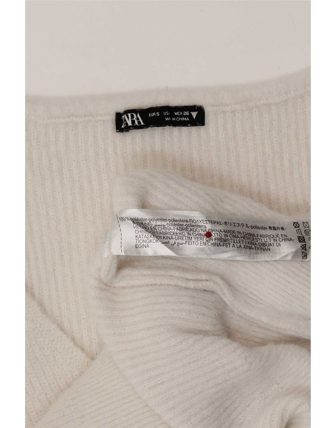 Pulover cu decolteu în V Zara pentru femei UK 10 Poliester alb mic