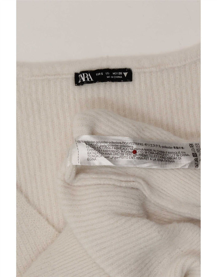 Pulover cu decolteu în V Zara pentru femei UK 10 Poliester alb mic