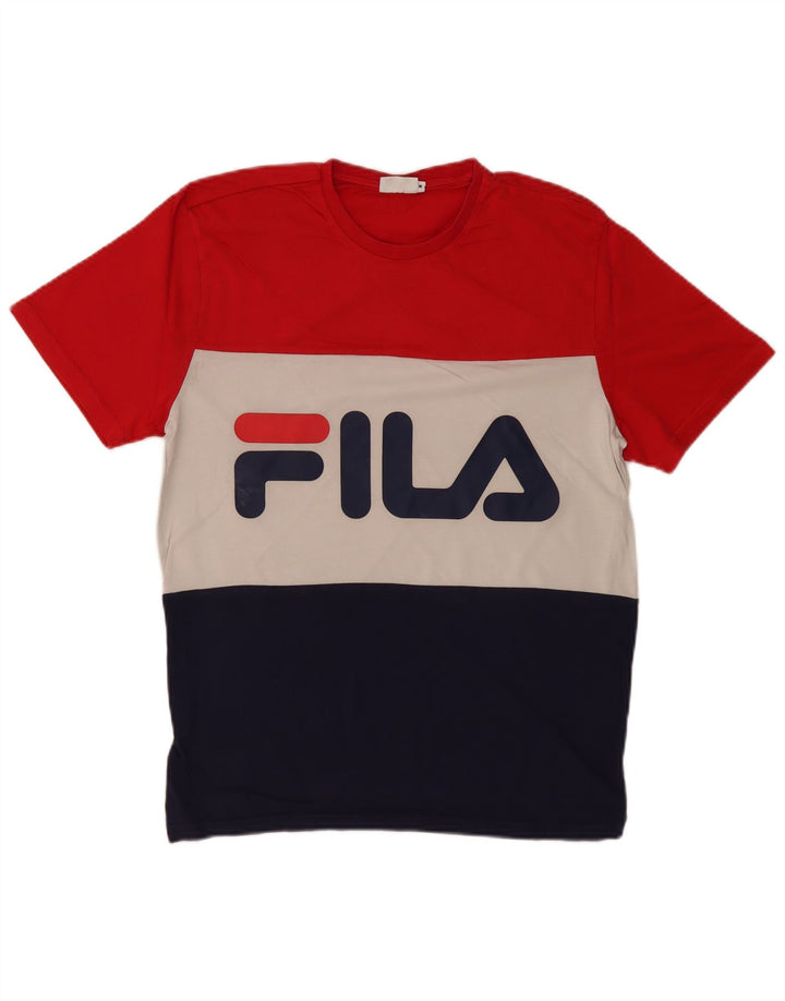 Tricou cu grafică pentru bărbați FILA Top mediu multicolor din bumbac color bloc