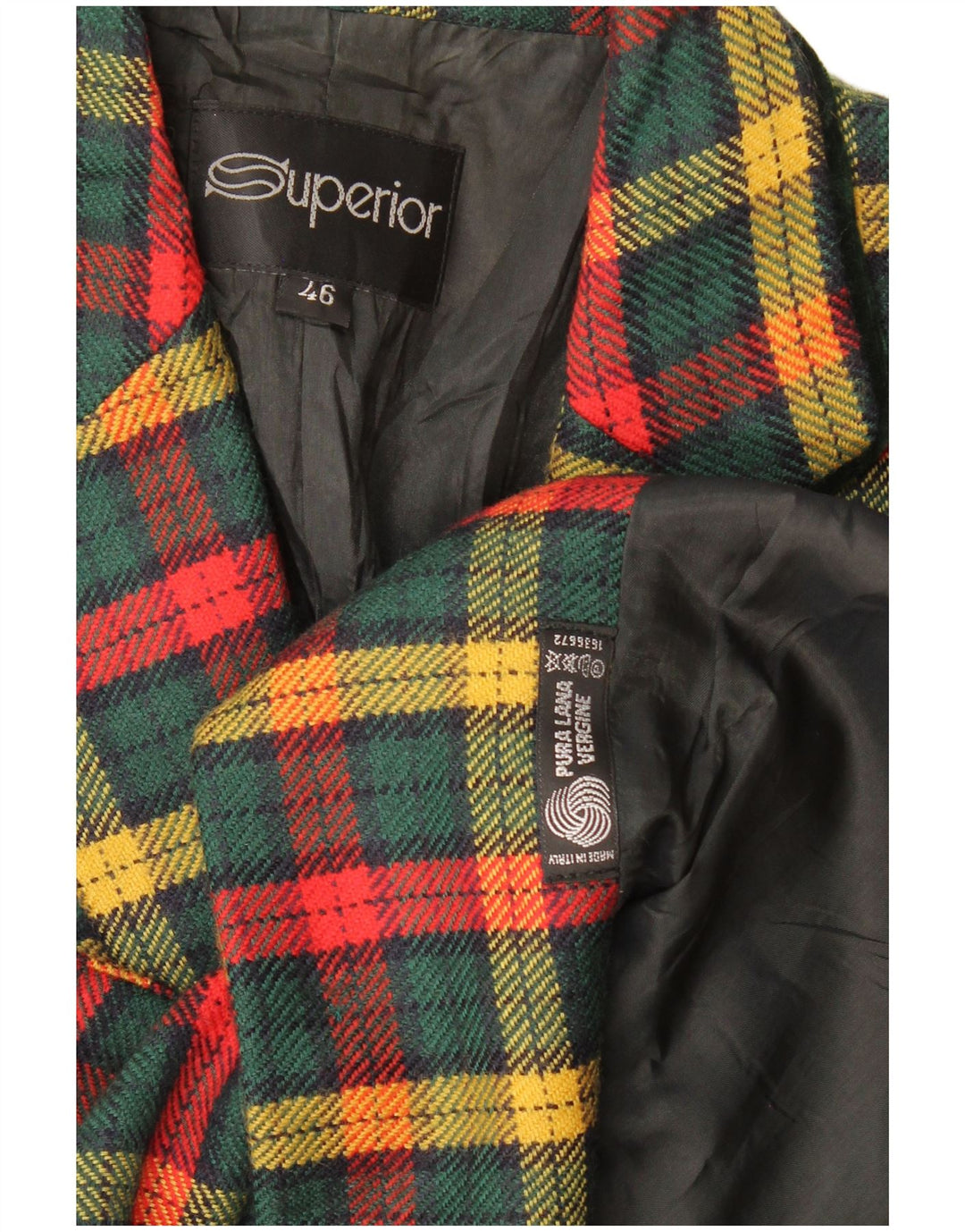 Jachetă Blazer Superior pentru femei cu 3 nasturi IT 46 Lână virgină cu carouri mari, verde