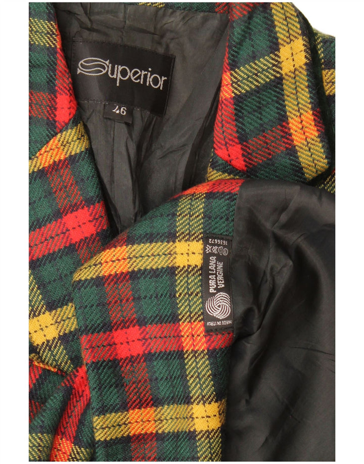 Jachetă Blazer Superior pentru femei cu 3 nasturi IT 46 Lână virgină cu carouri mari, verde