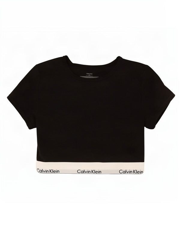 Tricou cu grafic Crop Calvin Klein pentru femei Top UK 14, mare, negru, bloc de culoare