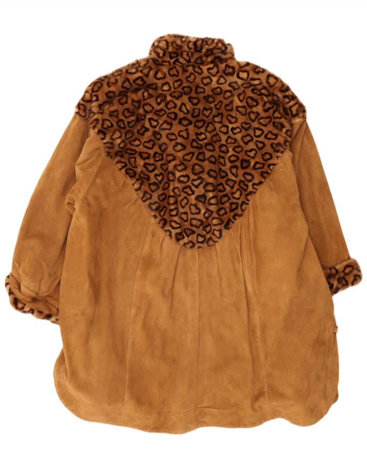 Pardesiu supradimensionat din piele intoarsa pentru femei Vintage IT 44 Medium Brown Animal Print