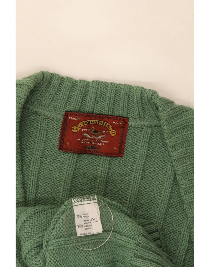 Pulover cardigan pentru bărbați VINTAGE IT 50 Lână geometrică verde medie