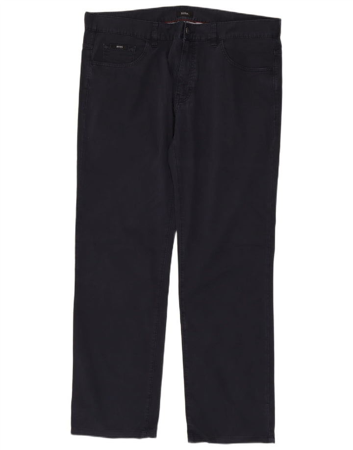 Pantaloni casual drepti pentru bărbați HUGO BOSS L38 L34 Bumbac bleumarin