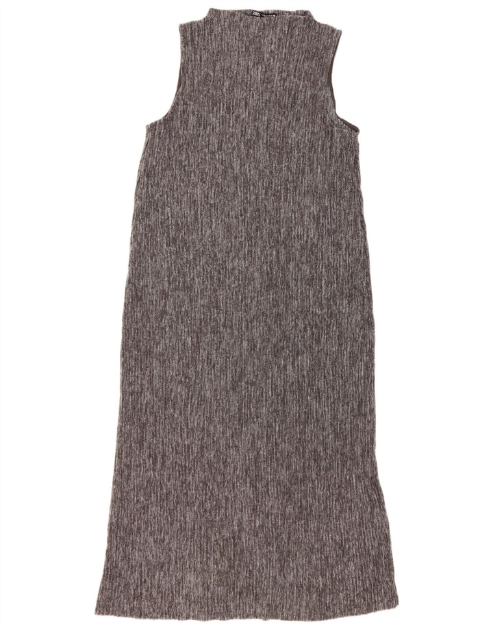 Rochie Maxi fără mâneci pentru femei Zara UK 12 Medium Gri Poliester