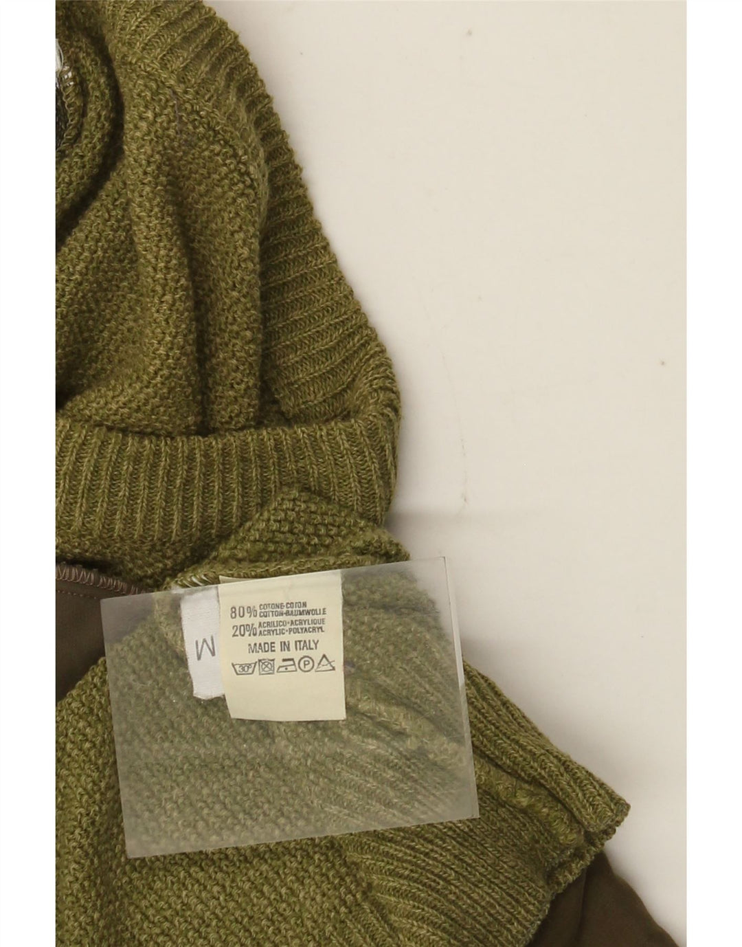 Pulover vintage pentru bărbați cu gâtul turnat, bumbac color block, kaki mediu