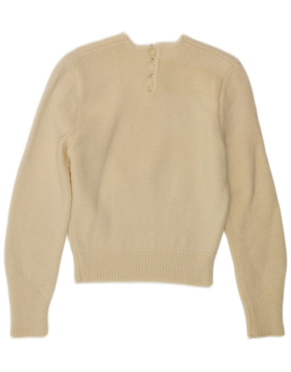 Pulover VINTAGE pentru femei cu decolteu rotund UK 10 Small Off White