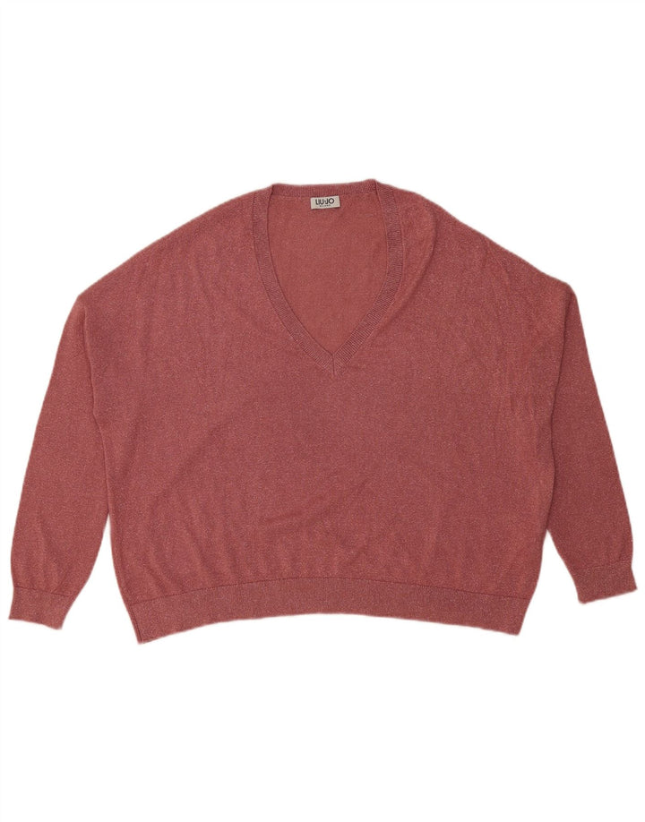 Pulover supradimensionat cu decolteu în V Liu Jo pentru femei UK 16, mare, roz, viscoză