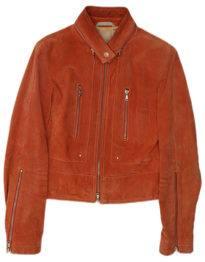 Jachetă Vintage pentru femei Crop din piele intoarsa IT 44 Medium Brown Leather