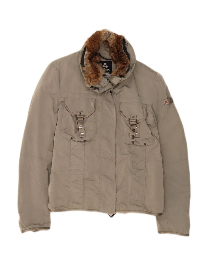 PEUTEREY Girls Hooded Bomber Jacket 15-16 Years 2XL Grey Polyamide