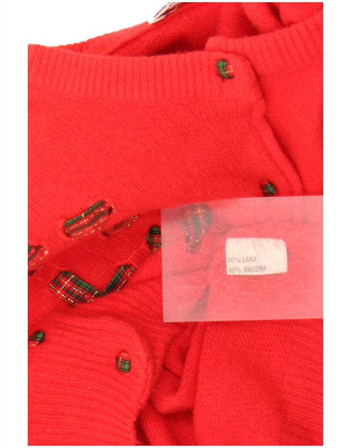 Pulover Cardigan Vintage pentru femei UK 14 Lână roșie medie