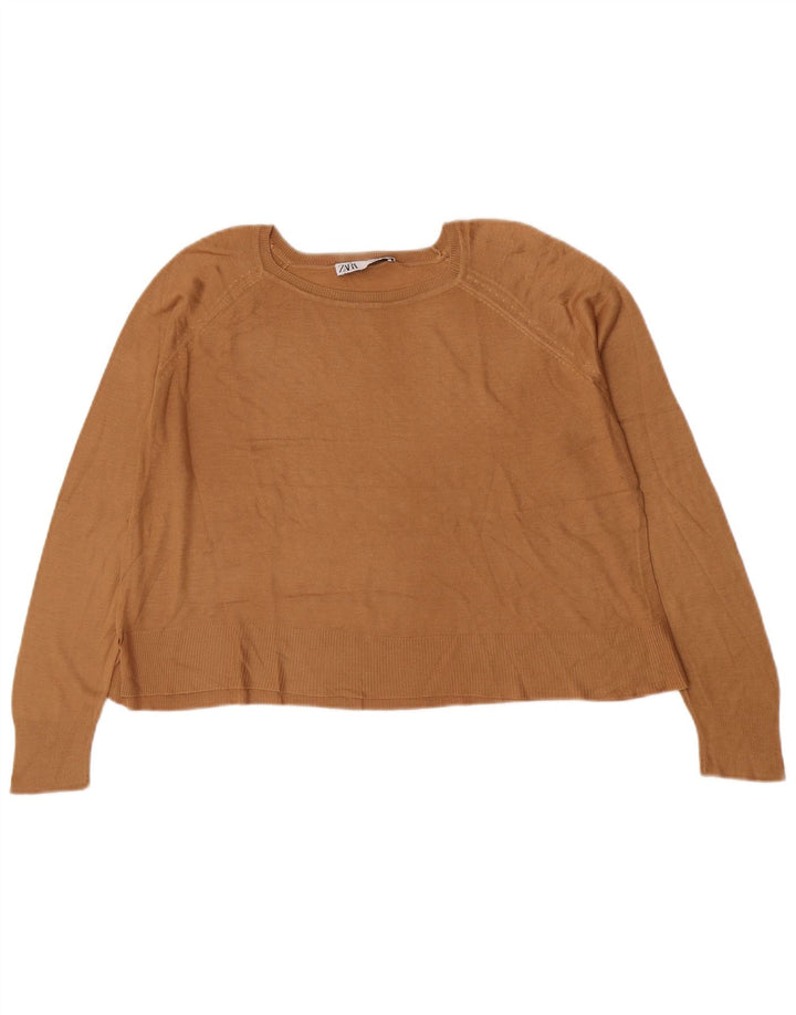Pulover de damă Zara supradimensionat cu gât barcă UK 10 mic maro