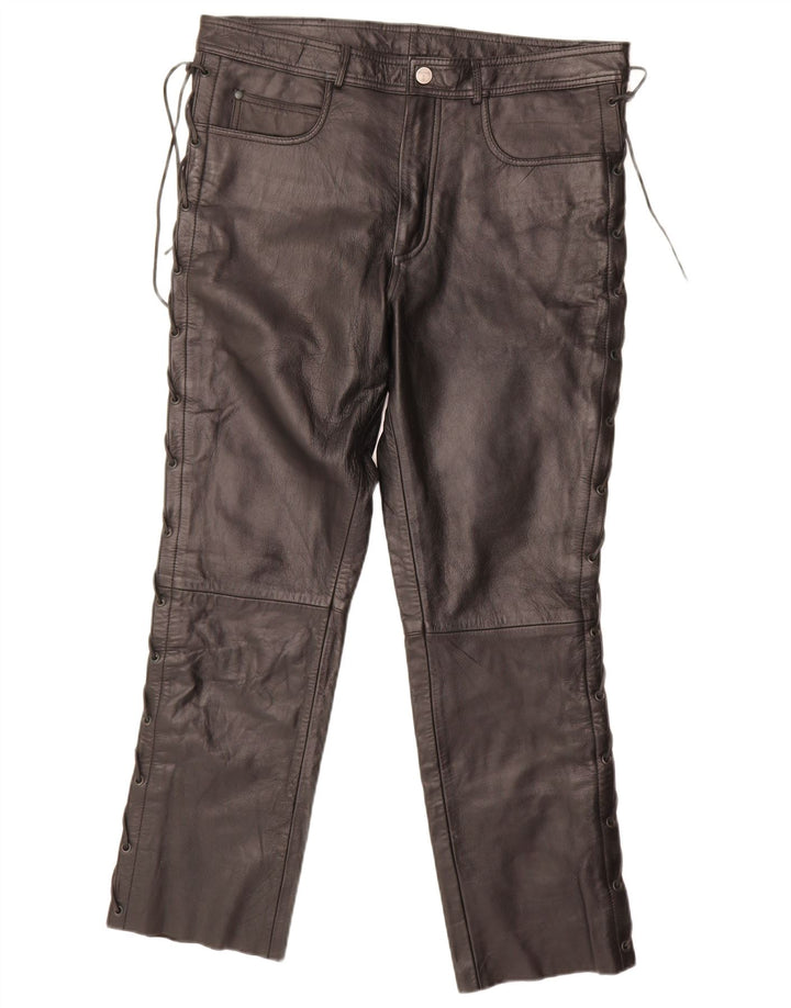 HIGHWAY 1 Pantaloni drepti din piele pentru bărbați IT 52 XL W34 L28 Piele neagră