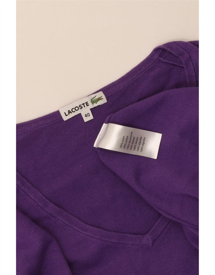 Pulover pentru femei Lacoste cu decolteu în V, mărime 40, bumbac violet mediu