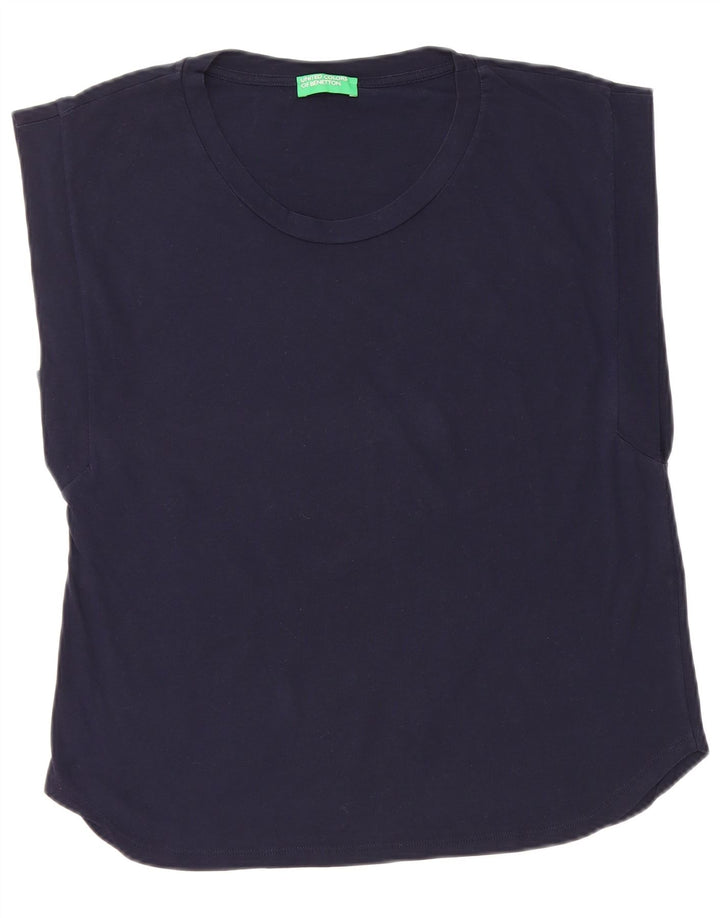 Benetton Femei Vest Top UK 12 Medium Bleumarin Bumbac