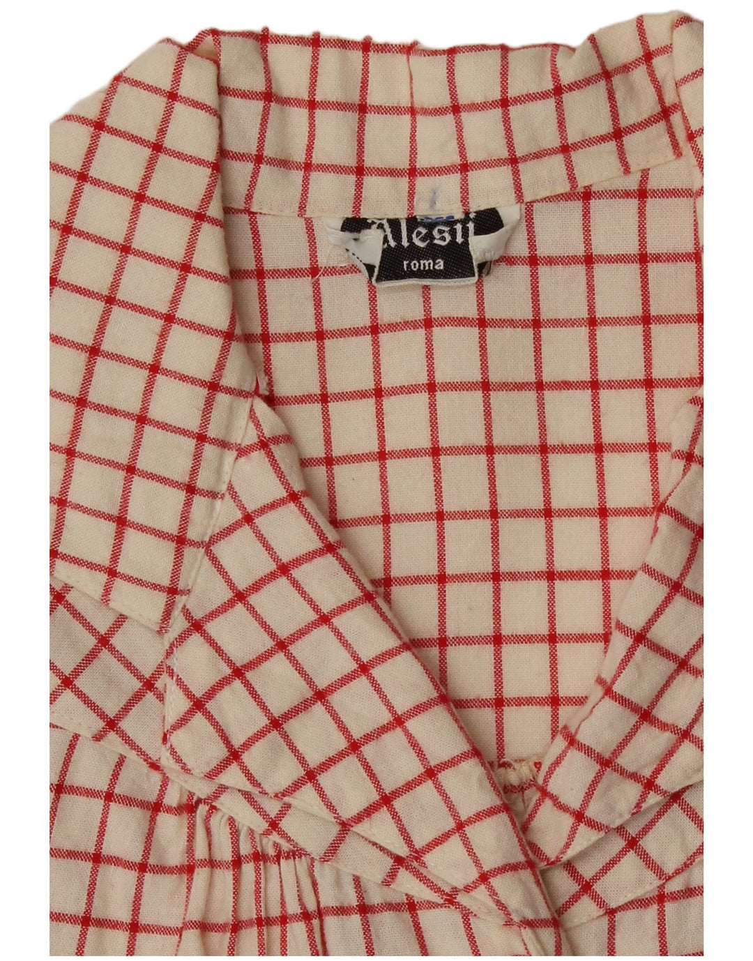 Cămașă vintage pentru femei cu mâneci 3/4 UK 12 Medium Off White Check