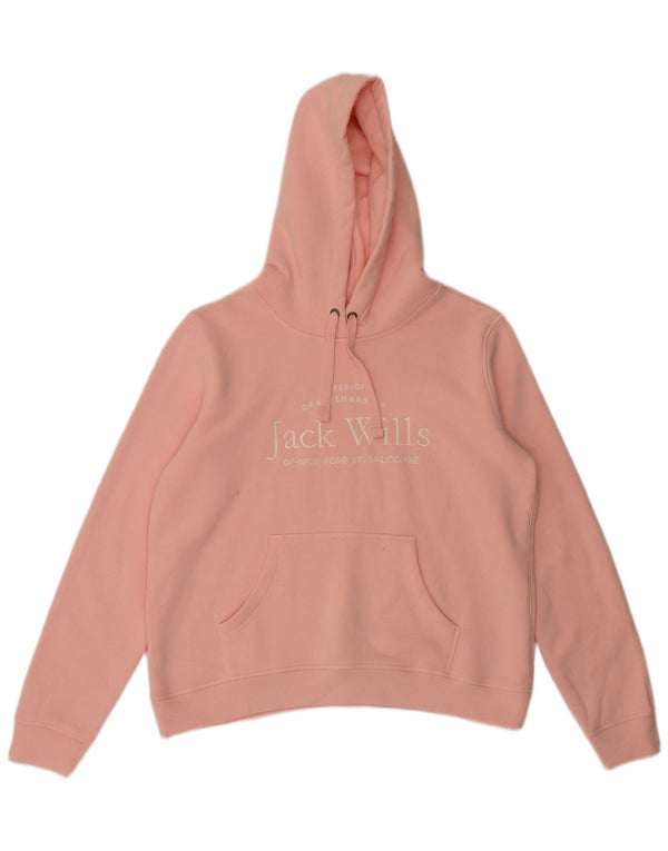 Jack Wills Pulover supradimensionat cu glugă cu grafic pentru femei UK 16 mare bumbac roz