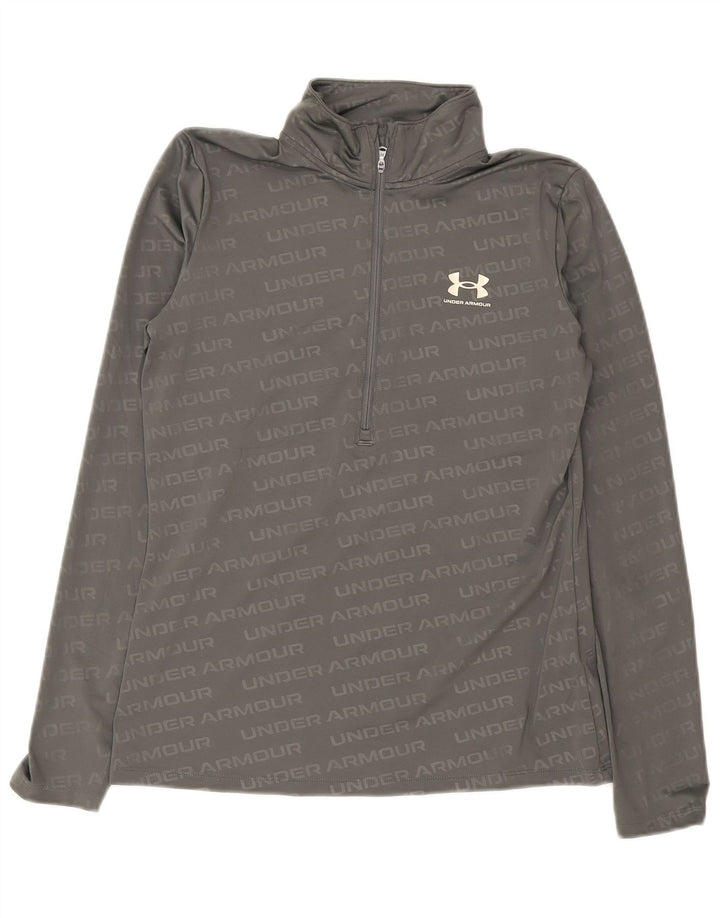 Top de trening Under Armour pentru bărbați, cu grafic, cu fermoar și gât, poliester, gri mediu