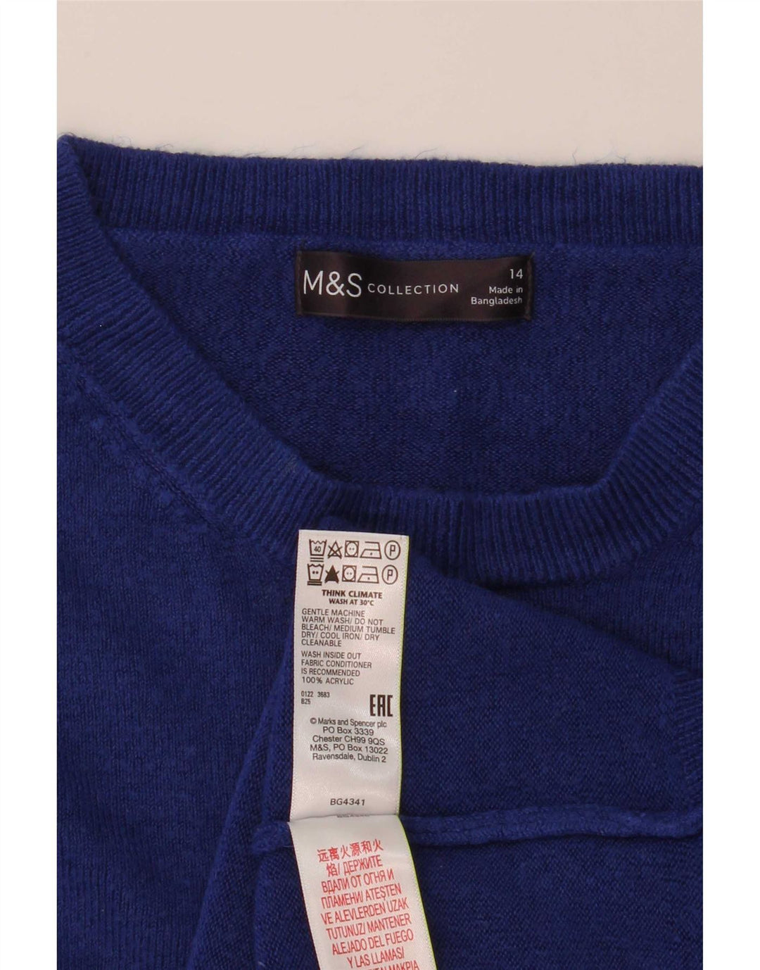 Pulover pentru femei Marks & Spencer cu decolteu triplu UK 14 Medium Blue Acrylic