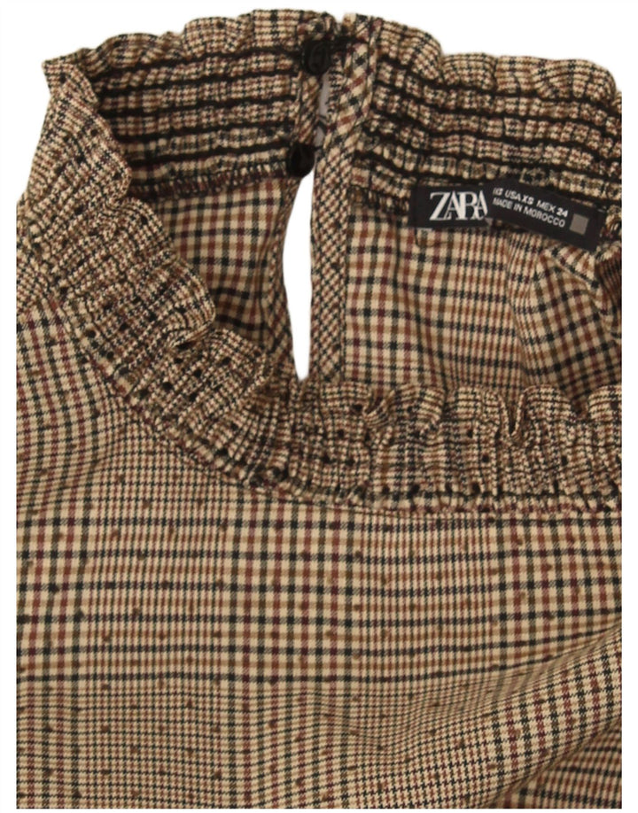 Rochie de bază Zara pentru femei UK 6 XS Bej Houndstooth