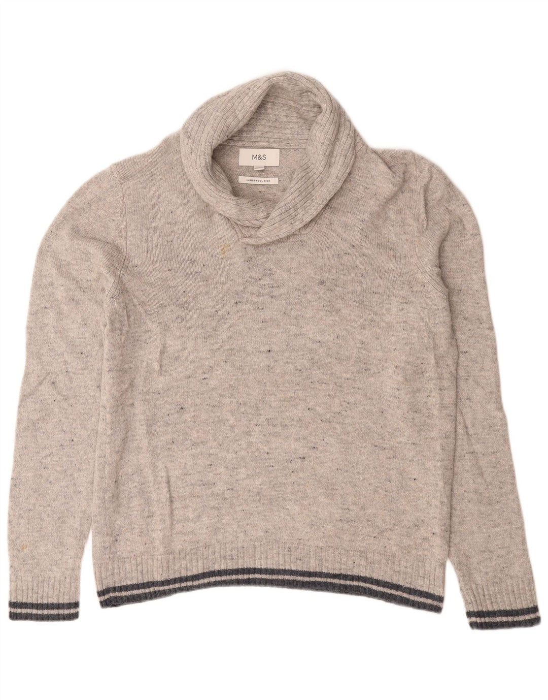 Marks & Spencer Pulover pentru bărbați cu gât șal, lână de miel, mare, gri
