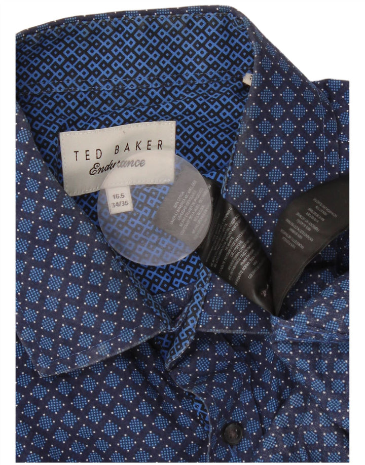 Cămașă pentru bărbați Ted Baker, mărime 16 1/2 mare, bumbac geometric, albastru