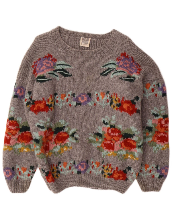 STEFANEL Pulover cu gât de barcă pentru femei UK 14 Medium Gri Floral