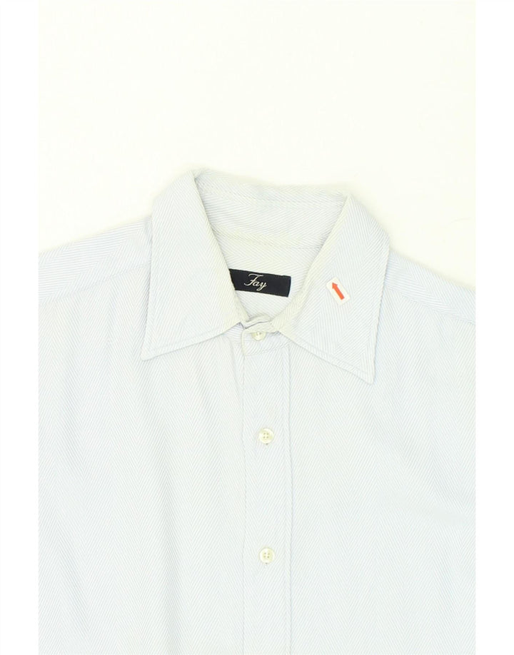 FAY Mens Shirt UK 42 16 1/2 Large Blue Herringbone Cotton Vintage Fay and Second-Hand Fay from Messina Hembry 