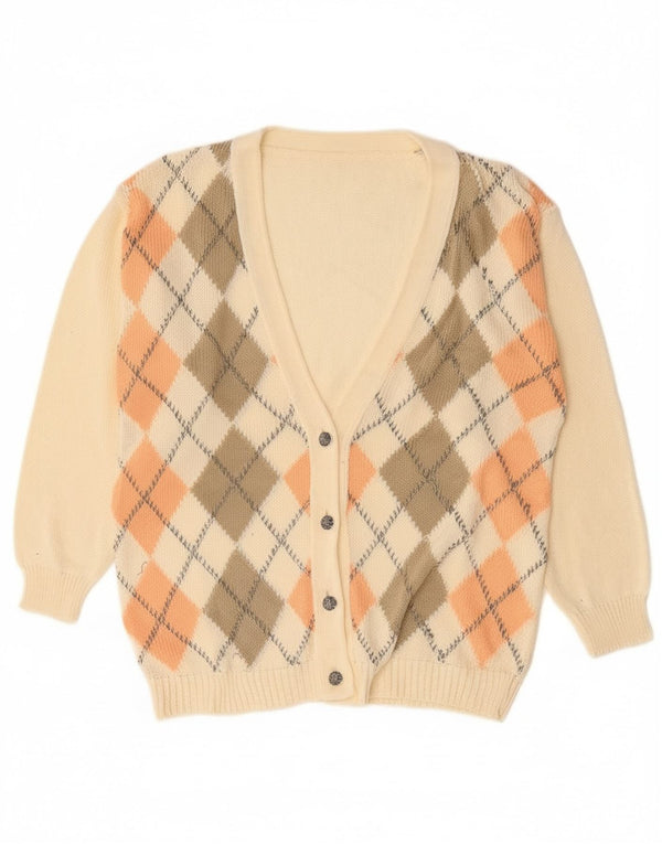Pulover cardigan vintage pentru femei UK 18 XL alb deschis Argyle/Diamond