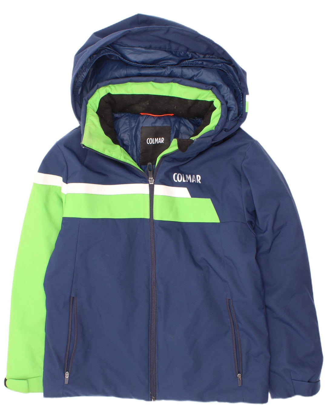 Jachetă căptușită cu glugă Colmar pentru băieți 9-10 ani, albastru bleumarin, poliester color bloc