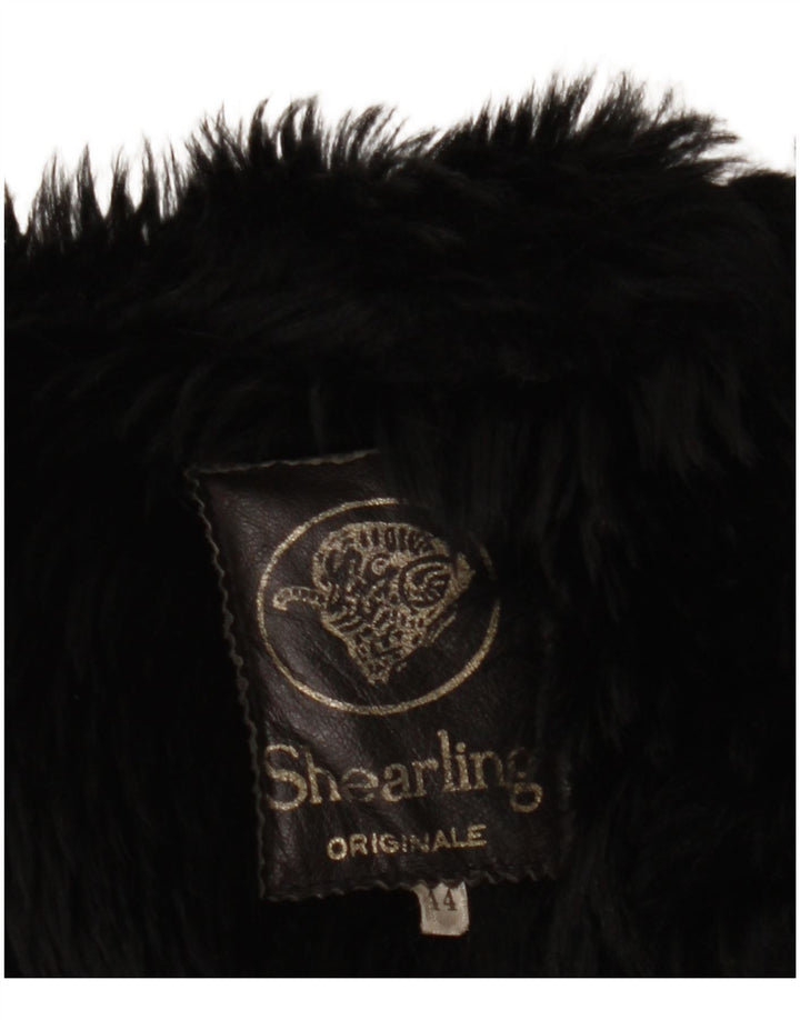 Palton vintage pentru femei din shearling UK 14 mediu negru