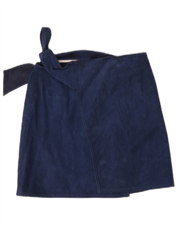 Fusta mini W32, mare, bleumarin, din piele intoarsa