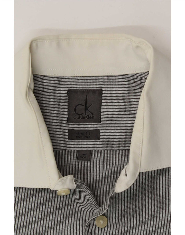Cămașă formală pentru bărbați Calvin Klein, mărimea 39 15 1/2, gri mediu, cu dungi