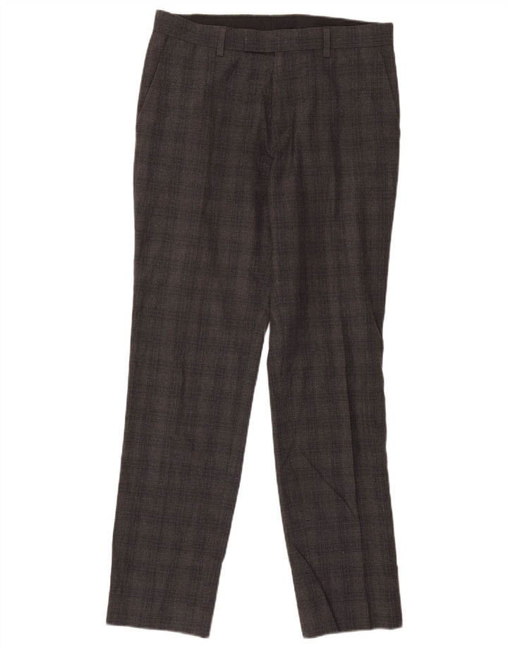 Pantaloni de costum subțiri pentru bărbați Marks & Spencer L30 L31 poliester cu carouri gri