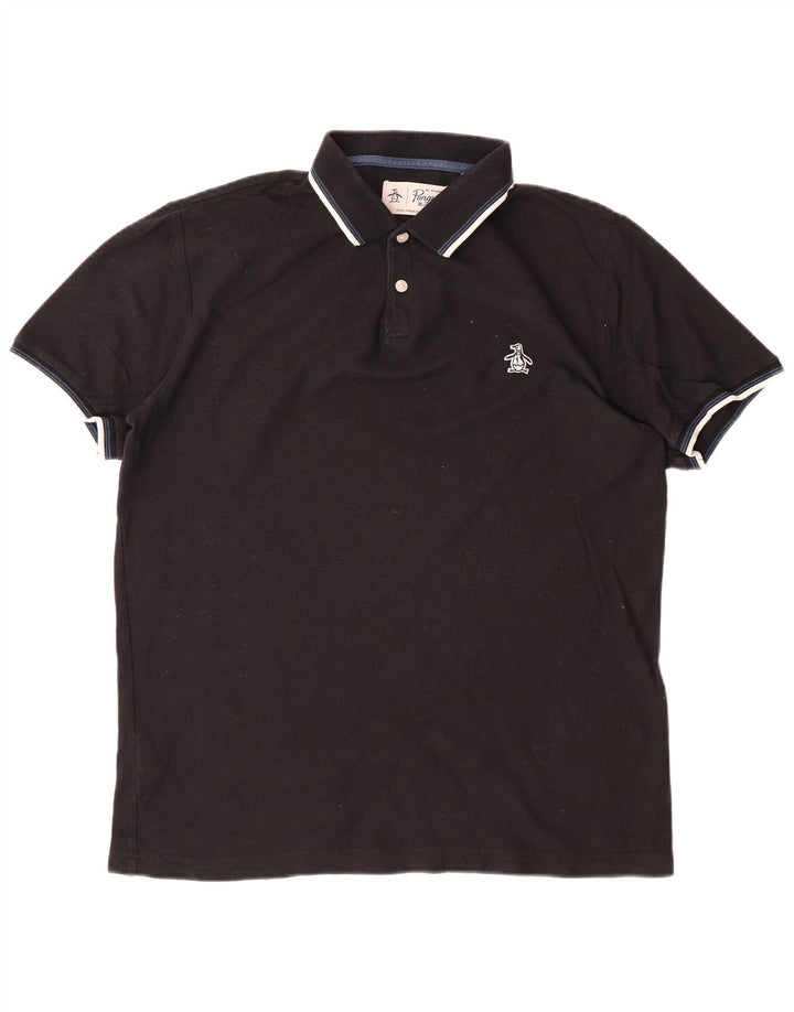 PENGUIN Mens Polo Shirt Medium Black Cotton