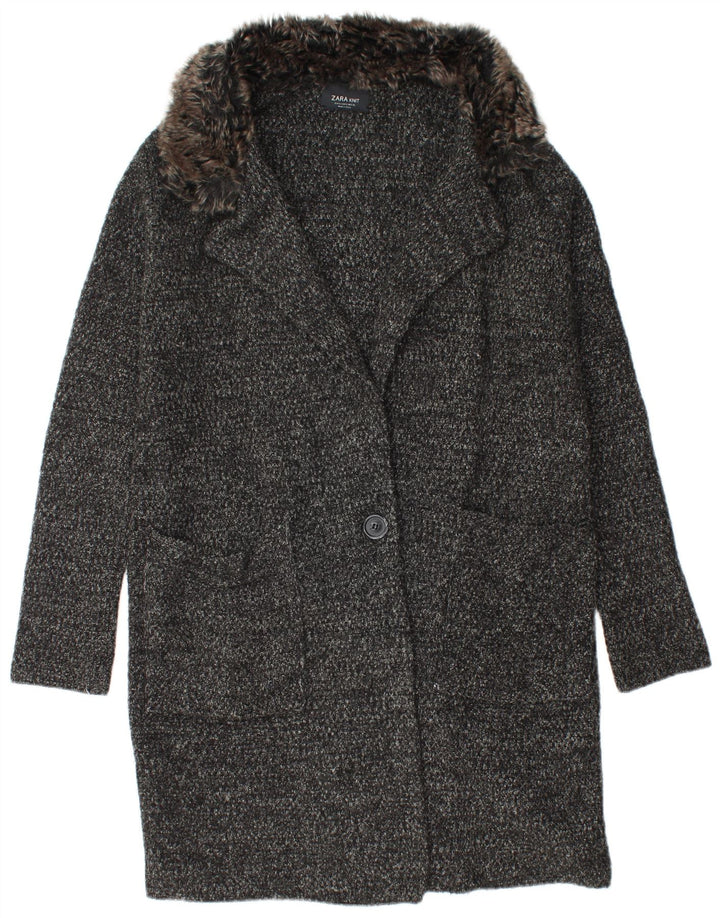 Pardesiu supradimensionat din tricot pentru femei Zara UK 10, mic, negru, acrilic