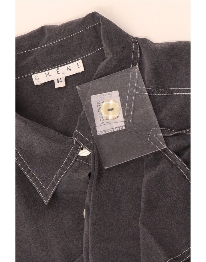 Bluză cămașă fără mâneci pentru femei vintage IT 44 mătase gri mediu